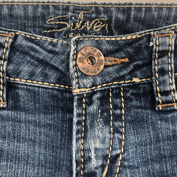 Silver Jeans Womens 27 Twisted Bootcut Distressed Denim Whiskered Blue - Picture 5 of 16